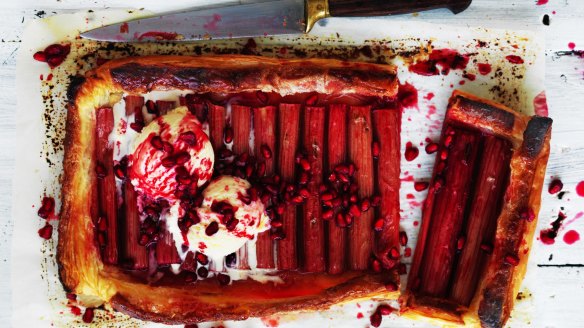 Jill Dupleix's rhubarb and pomegranate tart.