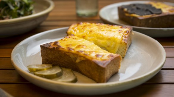 Grilled cheese on a doorstop-thick slice of shokupan.