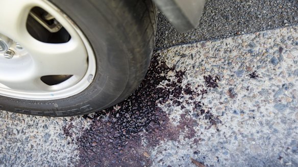 Blood on the road at Condell Park where two men were shot.