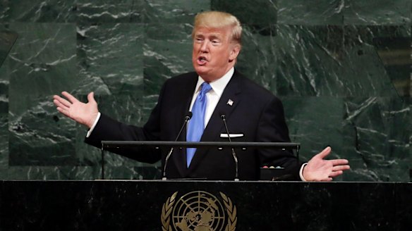 Sovereignty: US President Donald Trump addresses the United Nations General Assembly on Tuesday.