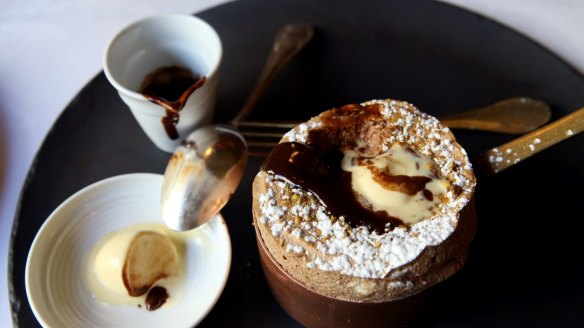 Chocolate souffle made by Guy Grossi at Grossi Florentino.