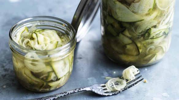 Serve these zucchini pickles in burgers or alongside cold meats.