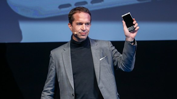 Nicolas Zibell, chief executive officer of TCL, unveils the KEYone.