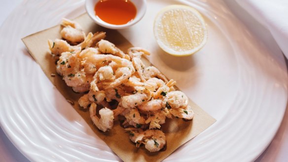 Clarence River school prawns tossed in flour, salt and white pepper.