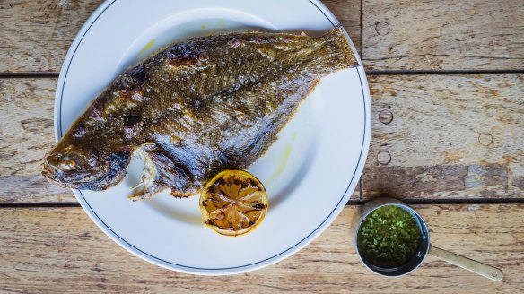 John Dory fillet with charred lemon and salsa verde.