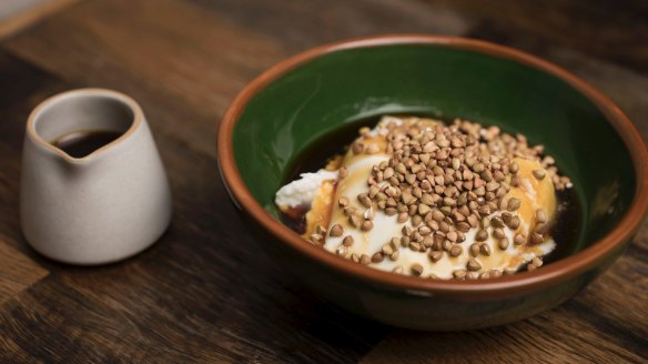 Curd and kithul (buffalo curd with palm treacle).