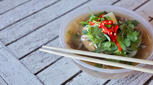 Beef noodle soup from What The Pho. 