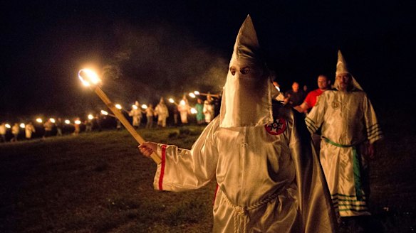 Members of the Ku Klux Klan on the march in Georgia in April.