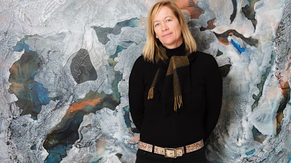 West Australian artist Bec Juniper with one of her abstract landscapes.