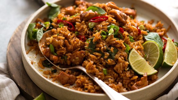 Open jar of Thai red curry lurking in your fridge? Turn it into fried rice.