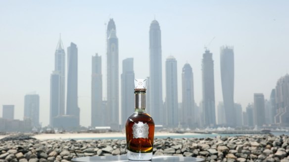 On its way to Australia: Chivas Regal's new whisky blend, The Icon, on the Dubai skyline. 
