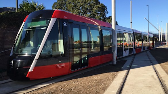 The first tram is unveiled for Sydney's $2.1 billion light rail line.