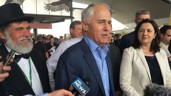 Moreton Bay Mayor Allan Sutherland, Mr Turnbull and Premier Annastacia Palaszczuk open the Moreton Bay Rail Link.