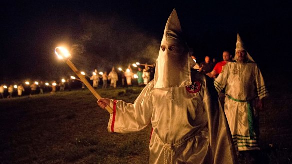 Members of the Ku Klux Klan on the march in Georgia in April.