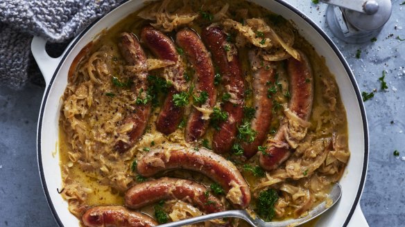 Sausages and sauerkraut.
