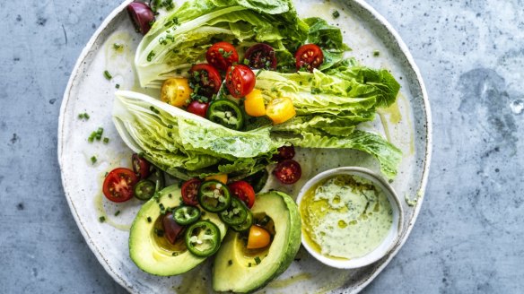 A simple salad with creamy green goddess dressing.