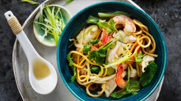 Kylie Kwong's home-style Hokkien noodle seafood soup.