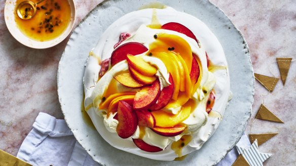 Mango and peach pavlova.