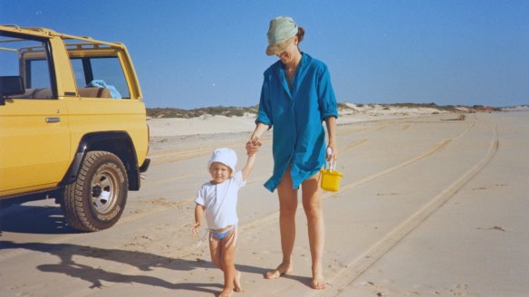 A young Skye McAlpine with her mother in Broome. 