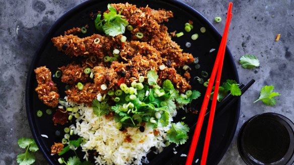  Neil Perry's steamed spicy lamb with crunchy rice coating. 