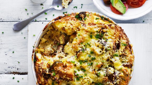 Serve this savoury bread pudding with a simple avocado and tomato salad.