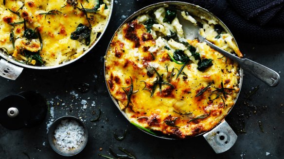 Dan Lepard's spinach and rosemary macaroni cheese - comfort food at its best. 