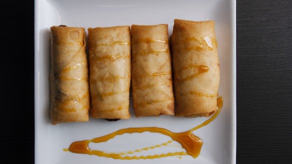 A-Team's Kitchen offers up sweet spring rolls stuffed with banana and taro. 