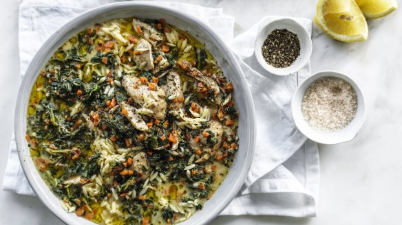 ***EMBARGOED FOR GOOD FOOD, JULY 12, 2020***
Budget-minded cooking. Meals for under $15.
Danielle AlvarezÃÂ¢ÃÂÃÂs Lemony chicken and orzo stew.
Photography by William Meppem (photographer on contract, no restrictions)
