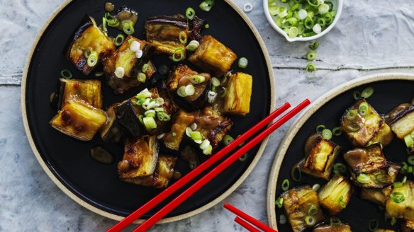 Adam's miso-roasted eggplant is a simplified version of classic Japanese dish, dengaku eggplant 