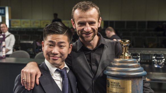 Canberra barista Sasa Sastic with Hidenori Maruyama, the previous world barista champion and Sasa's coach for the competition.