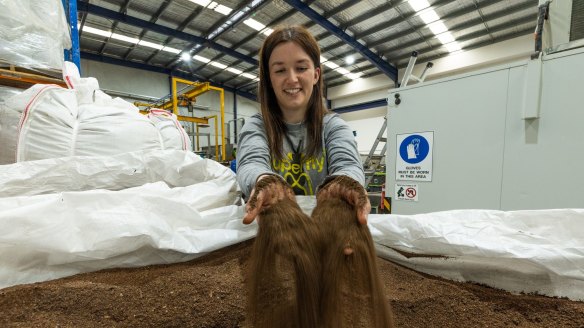 Bardee CEO Phoebe Gardner at the food waste facility in Sunshine West.