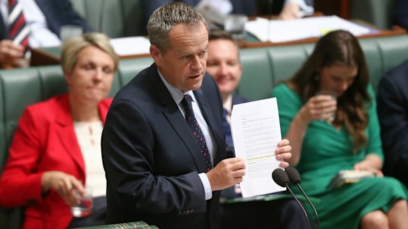 Opposition Leader Bill Shorten during question time on Monday. 