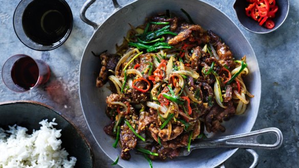 Neil Perry's stir-fried grass-fed beef fillet with cumin and red chillies.