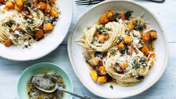 Spaghetti with pumpkin, thyme and brown butter.