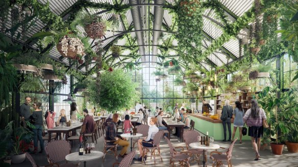 Artist's impression of the sustainable shopping centre and urban farm planned for the former Burwood Brickworks site.