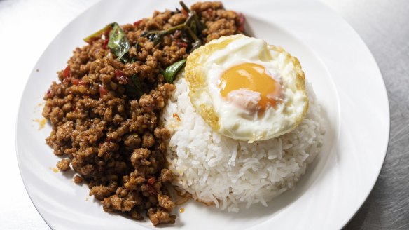 Pork and basil stir-fry.