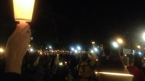 Sea of candles: thousands of Sydneysiders were moved by Aylan Kurdi's death.