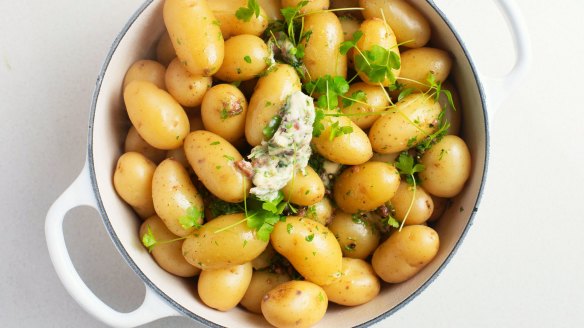 Chef Peter Gilmore's steamed baby kipfler potatoes with anchovy, parsley and lemon butter recipe.