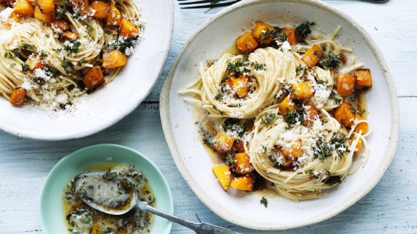 Adam Liaw's spaghetti with pumpkin, thyme and brown butter.