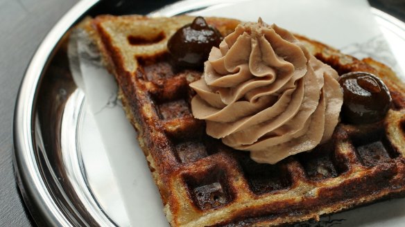 Cumulus Up's signature snack: duck waffle with foie gras and prune.