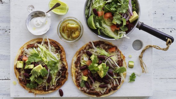 Tortillas with cheesy, speedy smashed beans.