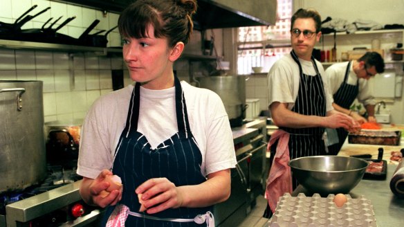 Philippa Sibley and Donovan Cooke in the Est Est Est kitchen in 1997.