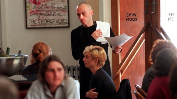 Maurizio Terzini waiting tables at the Melbourne Wine Room, 1996.