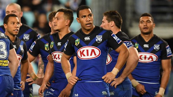 Dog day: Canterbury players come to terms with another defeat last season.