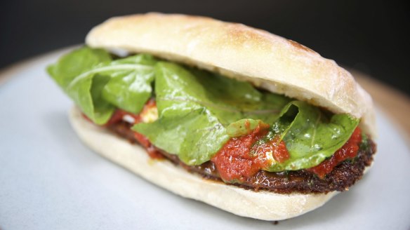 Ciabatta with eggplant parmigiana.