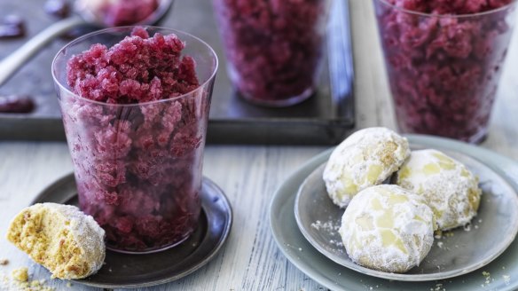 Sangria granita with almond olive oil biscuits is a light, refreshing finish to a meal.
