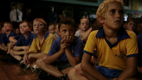 Children from Ross Hill Public School in Inverell gather  to watch a live broadcast of Kevin Rudd's apology.
