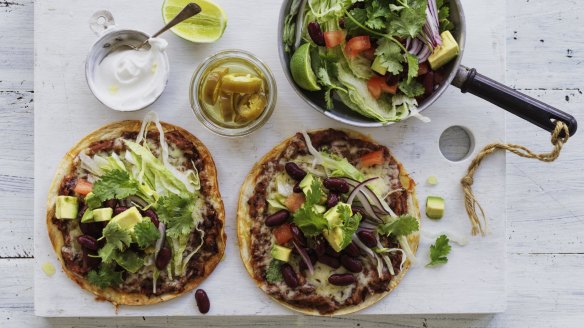 Jill Dupleix's tortillas with refried kidney beans and salsa salad (