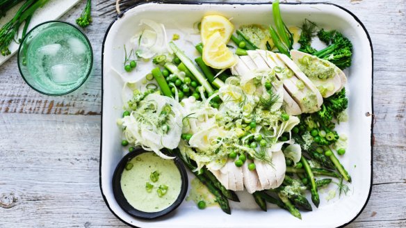 Enjoy this light and healthy steamed chicken with a snappy spring onion sauce.