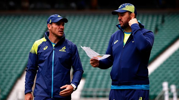 Spy claims: Michael Cheika with the piece of paper which revealed the Wallabies' tactics.